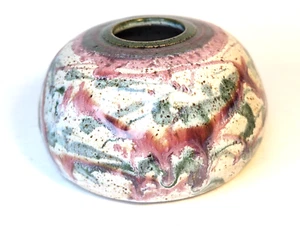 LUKACS STUDIO PURPLE & GREEN SPLATTER GLAZED FLORAL POT VASE SODUS PT, NY 2009 - Picture 1 of 9