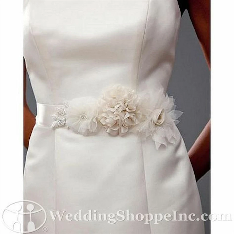 Nina Bridal Gardenia IVORY Satin 1.5 Jeweled Sash Belt Bow Ribbon Flower Beaded - Image 1 of 1