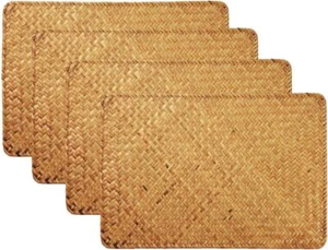 Table Mats Seagrass Rectangular Rattan Placemats Natural Dining Table Set of 4 - Picture 1 of 7