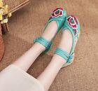 Embroidered Floral Canvas Slip-On Shoes Women's Hidden Low Heel Round Toe Pumps