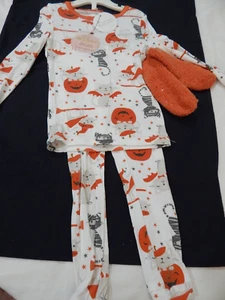BNWT Milkberry Girls 3T Halloween Pumpkin Cat Pajama Set w socks bamboo - Picture 1 of 6