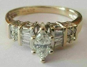 3Ct Marquise Lab-Created Diamond Women's Engagement Ring 14K Yellow Gold Plated - Picture 1 of 6