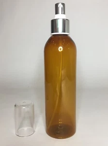 Bernstein PET Kunststoff 250ml große Boston Flasche & glänzende Silber Serumpumpe JEDE MENGE - Bild 1 von 2
