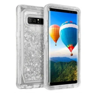 For Samsung S10 Transparent Heavy Duty Glitter Quicksand Case w/Clip SILVER - Picture 1 of 2