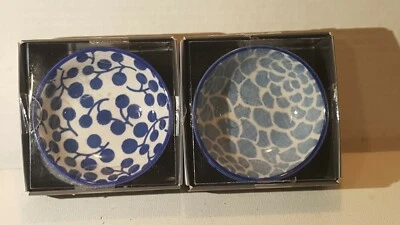 Martha Stewart PEQUEÑOS cuencos redondos de inmersión 3,5" azul y blanco (4) Foto 1 de 4