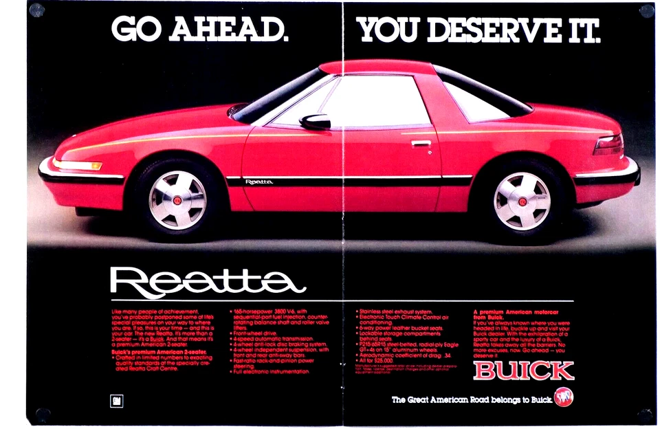 1988 Buick Reatta Vintage Regional Centerfold Deserve It Original Print Ad 16x11 - Image 1 of 3