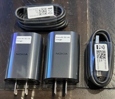 Paquete de 2 - Cargadores de Pared USB Rápidos Nokia + 2 CABLES USB-C a USB-A 3 PIES - NUEVO Foto 1 de 2