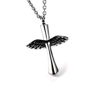 Stainless Steel Angel Cross Perfume Bottle Loading Memories Pendant Necklace - Picture 1 of 19