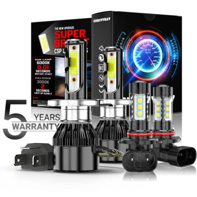 New H4+9006 LED Headlight High/Low Beam w/ Fog Light Kit Total 4 Bulbs 6000K US - Image 1 of 4