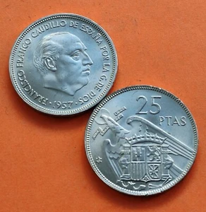 @SI PLUS@ España 25 PESETAS 1957 * 65 FRANCO SIN CIRCULAR DE TACO ESTADO ESPAÑOL - Picture 1 of 3