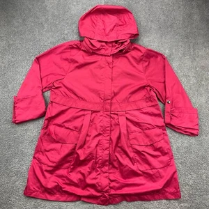 Joan Rivers Womens Trench Coat Medium Single Breasted Pink Red Roll Up Sleeves - Picture 1 of 12