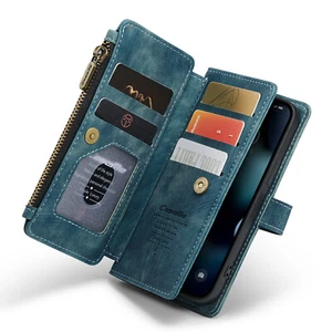 For iPhone 16 Pro Max 15Plus 14 13 12 11 Heavy Zipper Pocket Handbag Wallet Case - Picture 1 of 47