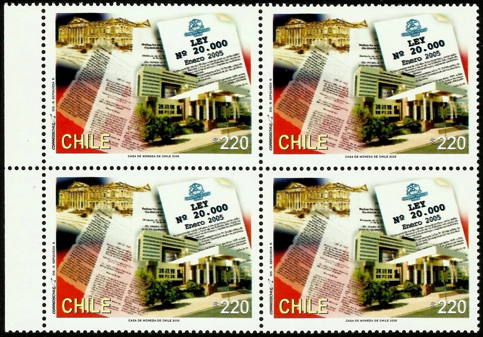 CHILE, LAW N° 20.000, MNH, BLOCK OF 4, YEAR 2005 SCOTT 1442 - Image 1 of 1