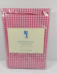 New Pottery Barn Kids Pink White Gingham Check Standard Pillow Sham 100% Cotton - Picture 1 of 3