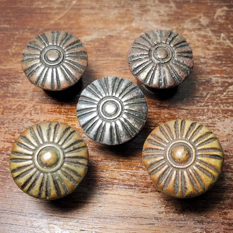 5 Antique Solid Brass Ornate Decorative Drawer / Cabinet Knob Pulls 3/4" x 15/16 Cover