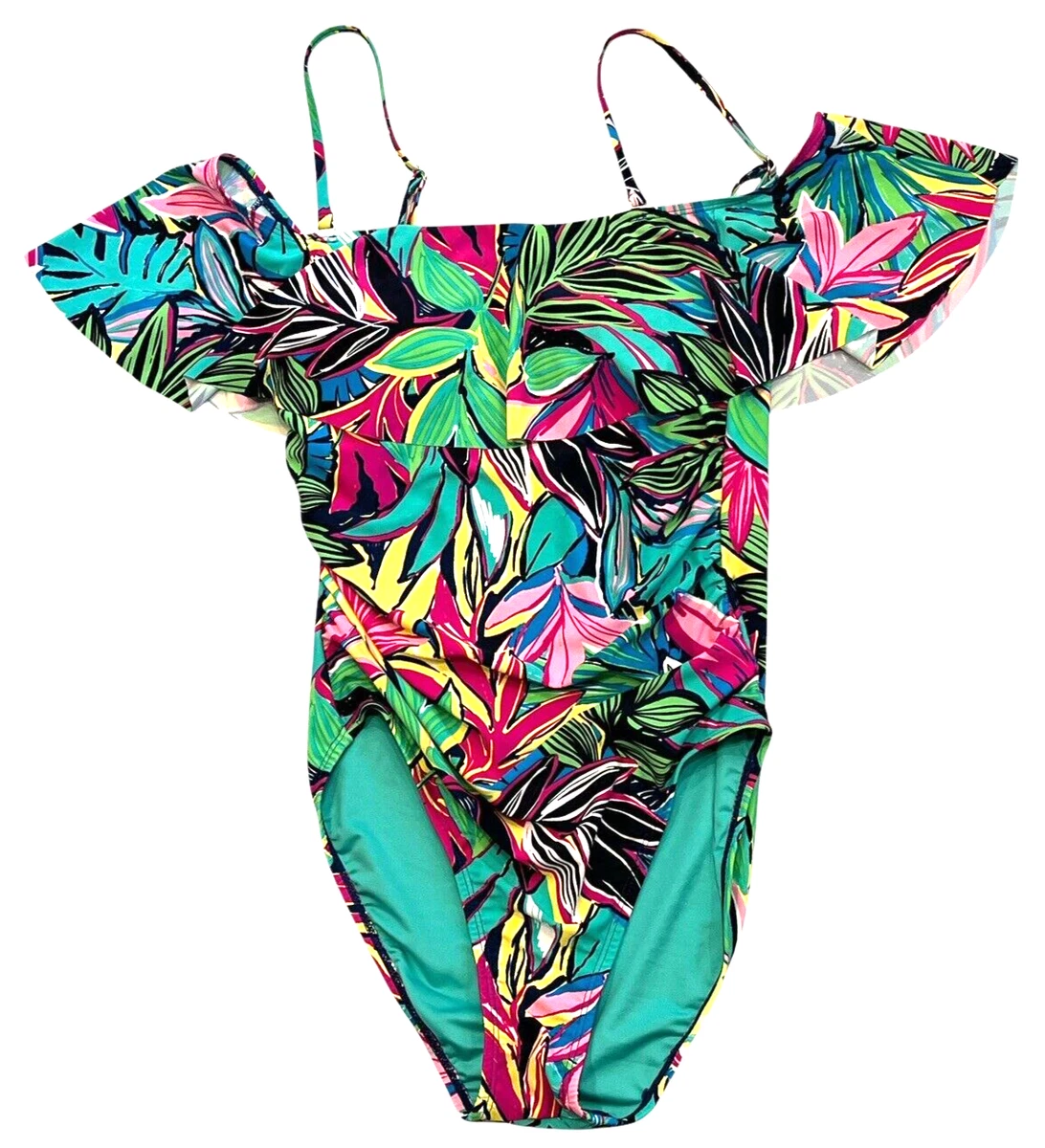 Caribbean Joe Women's One Piece Swimsuit Ruffle Tummy Control Quick Dry Removable Cup Adjustable Strap Bathing Suit One Piece Swimsuit