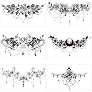 6Pcs Fake Tattoos Women, Waterproof Floral Moon Bowknot Rose Realistic Temp Tatt - Picture 1 of 7