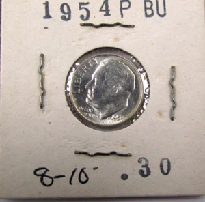 SELLING AS SHOWN - 1954 P ROOSEVELT DIME *** 90% SILVER *** BU CONDITION COIN - Picture 1 of 4
