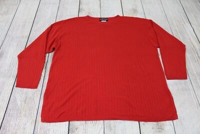 Suéter feminino listrado Sag Harbor malha acrílica vermelha gola redonda 2X - Imagem 1 de 4