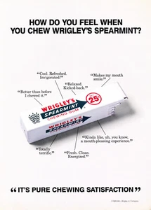 WRIGLEY'S SPEARMINT GUM AD #01 MAGAZINE promo AD 1989 VINTAGE - Picture 1 of 2