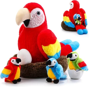 7 Pcs Macaw Parrot Plush Toys Set 13 Inch Large Mommy Parrot Stuffed Animal with - Picture 1 of 7