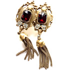 Vtg Earrings Red Stones Enamel Victorian European Style Unmarked Maybe Florenza?
