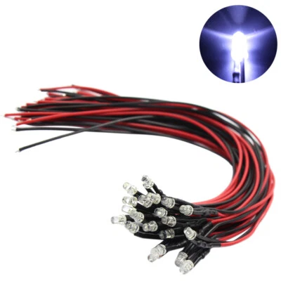 20pcs Pre-wired Resistor 26awg 20cm Wire 3mm LED Light 12V Bright White L123W - Image 1 of 4