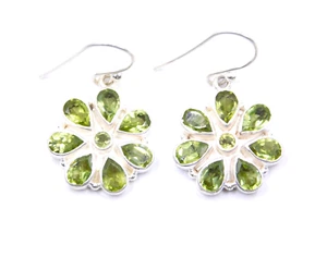 6.80 GM 925 Plata de Ley Natural Peridoto Corte Gema Fino Pendiente Tamaño 3.2cm - Imagen 1 de 5