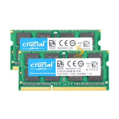 2pcs Crucial 8GB 2Rx8 PC3 12800S DDR3 1600 SODIMM Laptop Memory RAM 1.5V 204PIN - Image 1 of 4