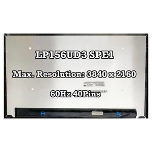 LP156UD3 SPE1 LED LCD Screen Replacement IPS UHD 4K 72% NTSC Nits 500 cd/m² 60Hz - Afbeelding 1 van 2