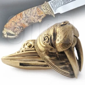 Set Bronze Knife Pommel Finger Guard Bolster WALRUS for Knives Handle Making - Picture 1 of 10