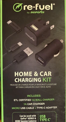 DIGIPOWER RE-FUEL RF-GP-K100MC HOME & CAR CHARGER USB TYPE-C GOPRO HERO5  - NEW - Image 1 of 2