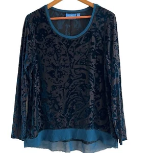 Simply Vera Wang Womens XL Velvet Burnout Top Teal Black Fairy Whimsigoth - Picture 1 of 12