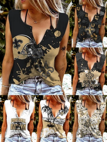 New Orleans Saints V-neck T-shirts Ring Hole Sleeveless Tank Tops Summer Vests Cover