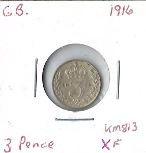 Coin Great Britain 3 Pence 1916 KM813, silver, George V - Picture 1 of 3