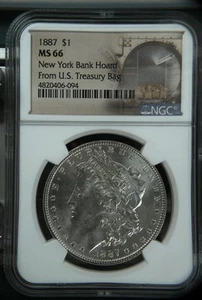 1887 Morgan Silver Dollar NGC MS-66 New York Bank Hoard From U.S. Treasury Bag - Picture 1 of 2