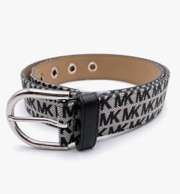 NUEVO CON ETIQUETAS MICHAEL KORS Talla Mediana Mujer Negro MK Logo Blanco Tela y Cinturón de Cuero Foto 1 de 4