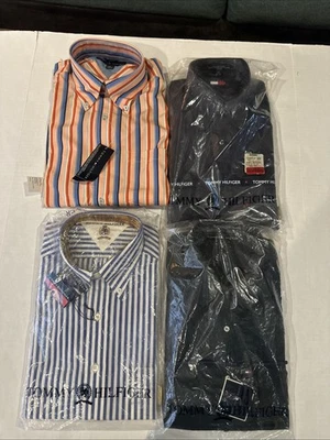 4 NUEVAS Camisas de Vestir Tommy Hilfiger Para Hombres con Botones 15-15.5 Nuevas con Etiquetas De Colección Foto 1 de 4