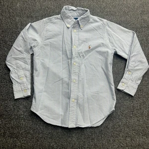 Ralph Lauren Boys Shirt Size 6 Long Sleeve Stripe Button Down Blue White Pin - Picture 1 of 6