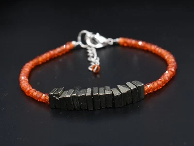 Wow Eccellente Bracciale Quadrato Pirite + Zirconi Arancioni Rondelle... - Immagine 1 di 4