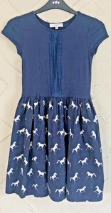 JASPER CONRAN Dress 11yrs Ht 146cm Ch 74cm Navy Horses Pattern Cotton Rich Lined - Picture 1 of 8