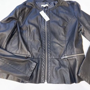 Chaqueta Jones New York Negra Suave Imitación Cuero Motociclista Moto Talla Grande Nueva con Etiquetas Capa $89 - Imagen 1 de 11