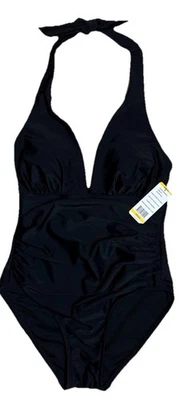 DKNY Women's Large Black One Piece Tummy Control Halter Neckline Swimsuit - Image 1 of 4