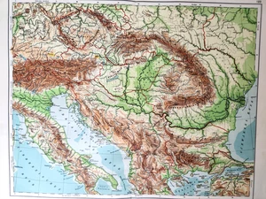 Danube States Yugoslavia Austria German Language Vintage 1931 Topographical Map - Picture 1 of 7