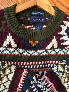 Jersey de Colección Gant Nórdico De Gran Tamaño Tejido Abierto Rayas Enmarcado a Mano PESCADOR CÁLIDO XL - Imagen 1 de 6