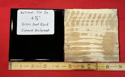 1 pc. Gloss Black: Reclaimed Ceramic Tile 4-3/8" National Tile Co.  Cleaned - Image 1 of 4