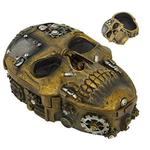 Steampunk Skull Jewelery Keepsake Trinket Box Metal Gears Nuts Bolts Mechanical - Picture 1 of 2