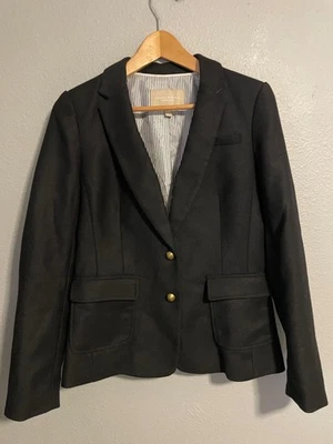 Banana Republic Jacket Womens 4 Black Wool Hacking Blazer Elbow Patch Lined - Image 1 of 4