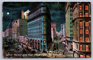 San Francisco California Corner Market und Poststation bei Nacht Postkarte - Bild 1 von 2