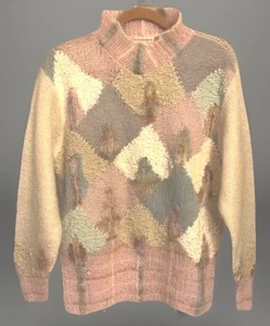 VTG Womens Sweater Handknitted Pastels Pink Argile Preppy Wool Ski Lodge Small - Picture 1 of 23